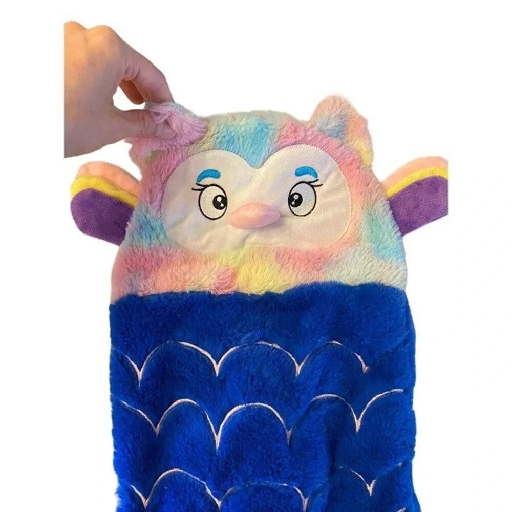 Blue Mermaid‎ Owl Plush Sensory Toy Crinkle Squeak Rainbow Tie Dye 20 Inch